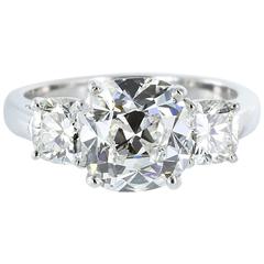 2.36 Carat G/SI1 GIA Certified Cushion Cut Diamond Platinum Three-Stone Ring 3