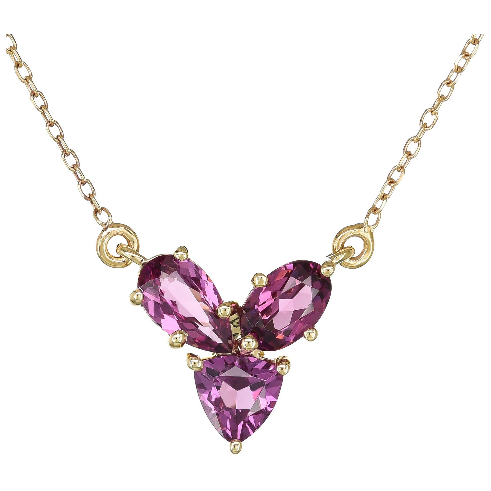 Natural Purple Garnet Gemstones 1.60 carats set in 14K Yellow Gold Pendant