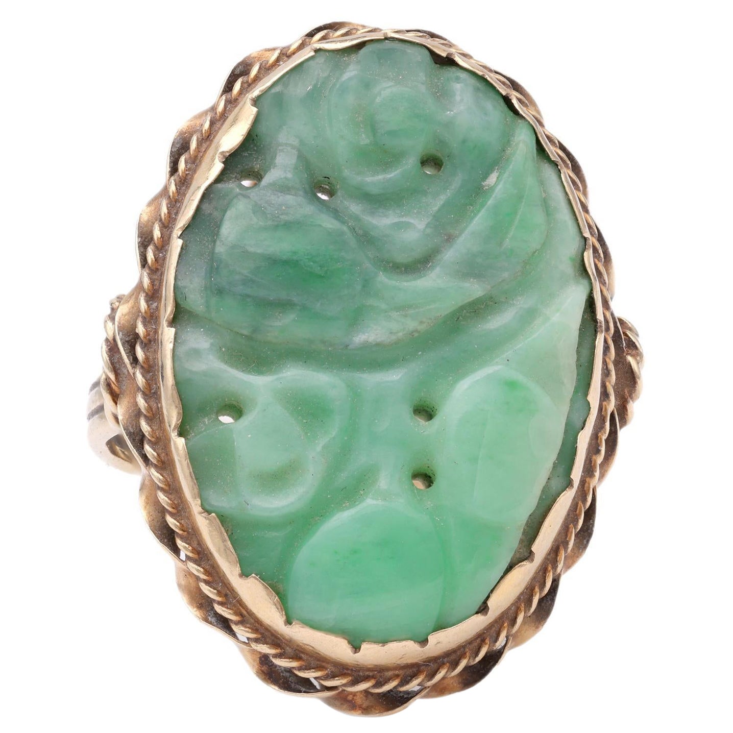 Edwardian Carved Jade Gold ring For Sale
