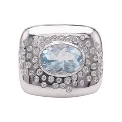 Antique Aquamarine Diamond White Gold Cocktail Ring