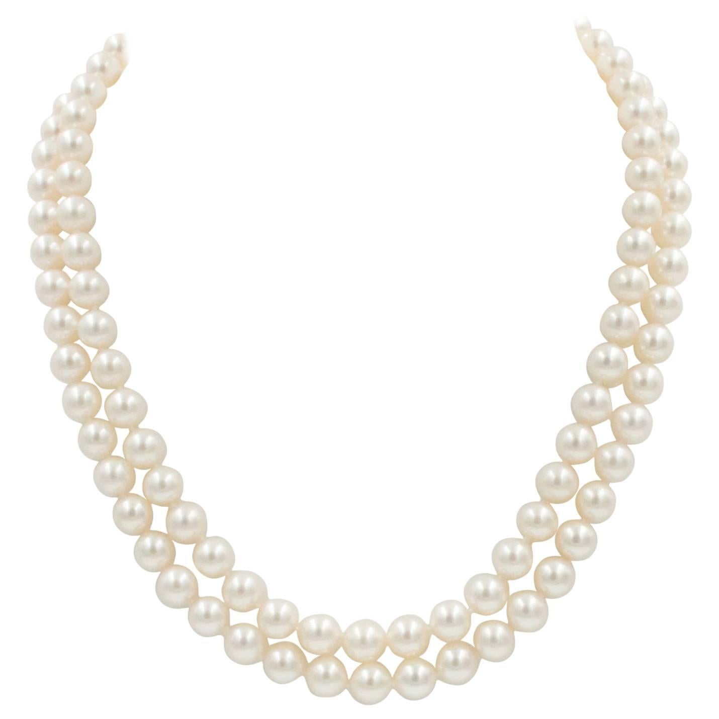 Double Strand Fine Japanese Akoya Cultured Pearls  For Sale