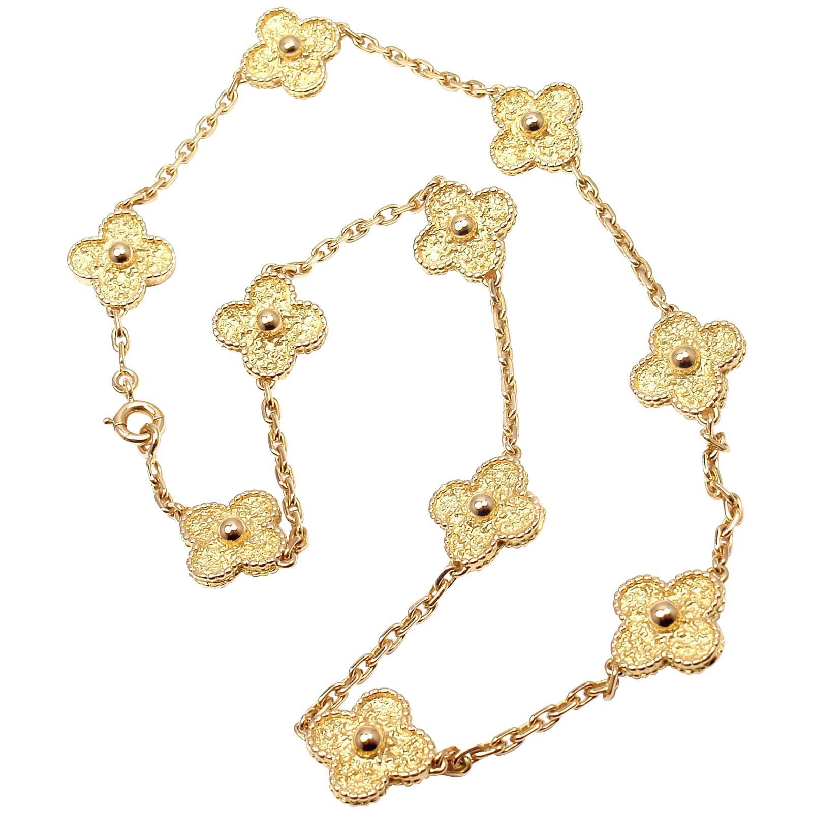 Van Cleef & Arpels Vintage Alhambra 10 Motif Gold Necklace