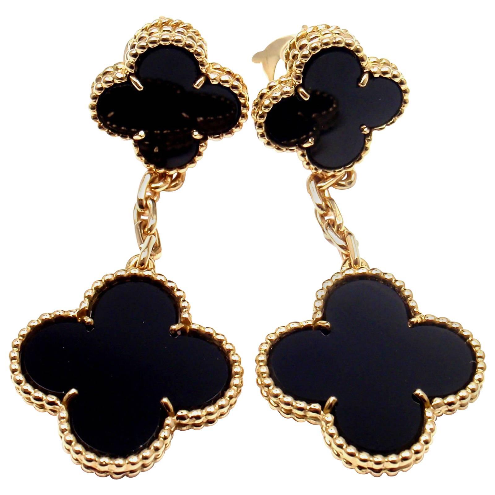 Van Cleef & Arpels Black Onyx Magic Alhambra Gold Earrings