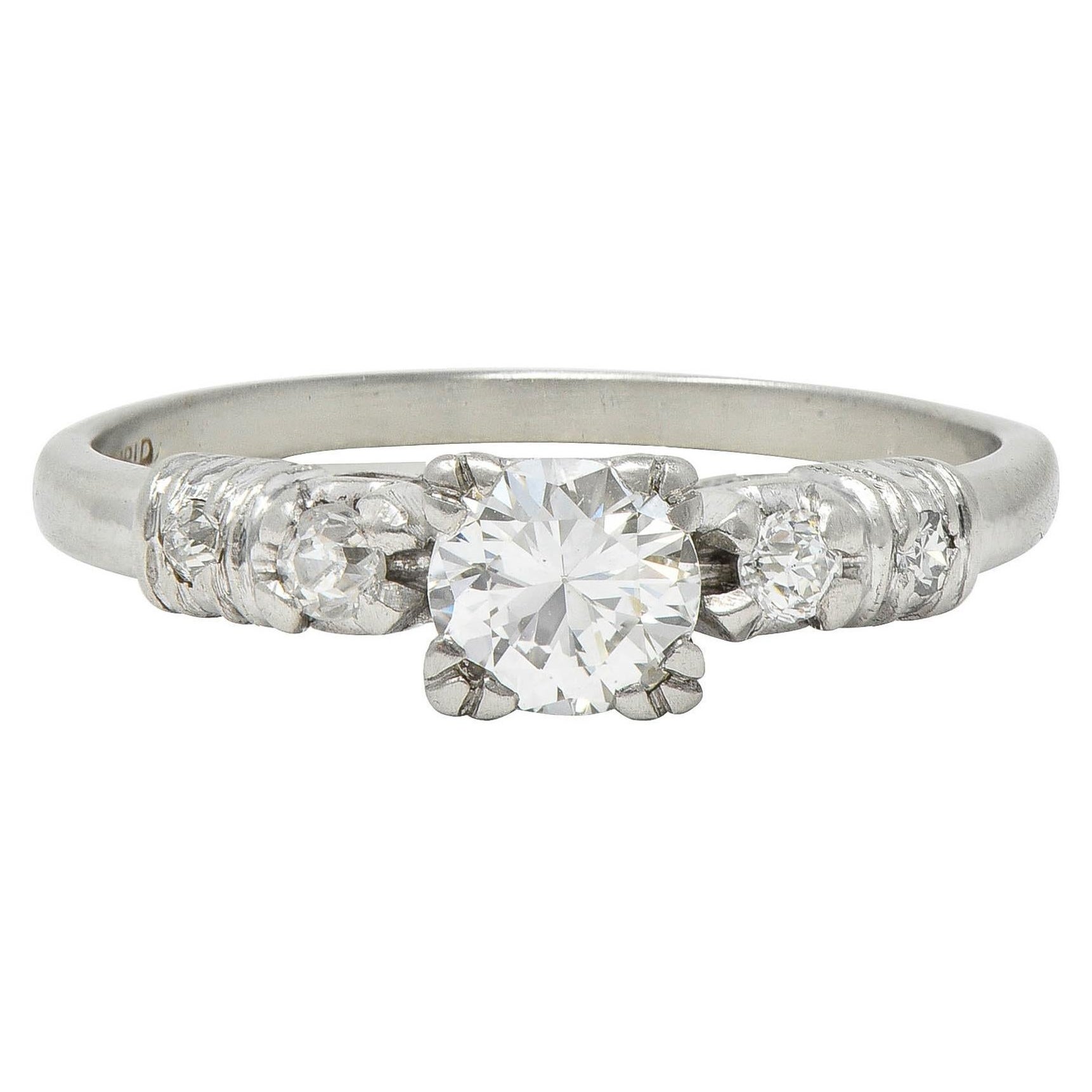 Mid-Century 0.55 CTW Diamond Platinum Five Stone Vintage Engagement Ring For Sale
