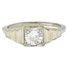 Art Decó Antiguo Diamante talla europea Anillo de compromiso vintage de oro blanco de 18 quilates