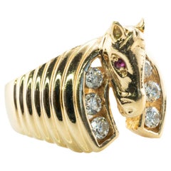 Bague cheval diamant rubis or 14K anneau fer à cheval By