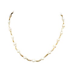 Vintage 14K Yellow Gold and Pearl Peter Bram Necklace 16 - 19 Inches