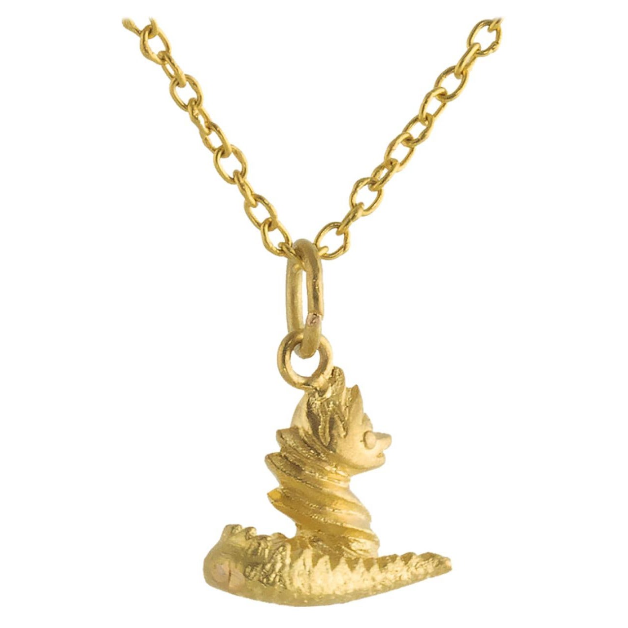 Ico & the Bird & Turquoise Mountain Myanmar Dragon Zodiac 18K Gold Necklace For Sale
