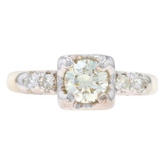 Yellow Gold Diamond Vintage Engagement Ring - 14k Round Brilliant .62ctw