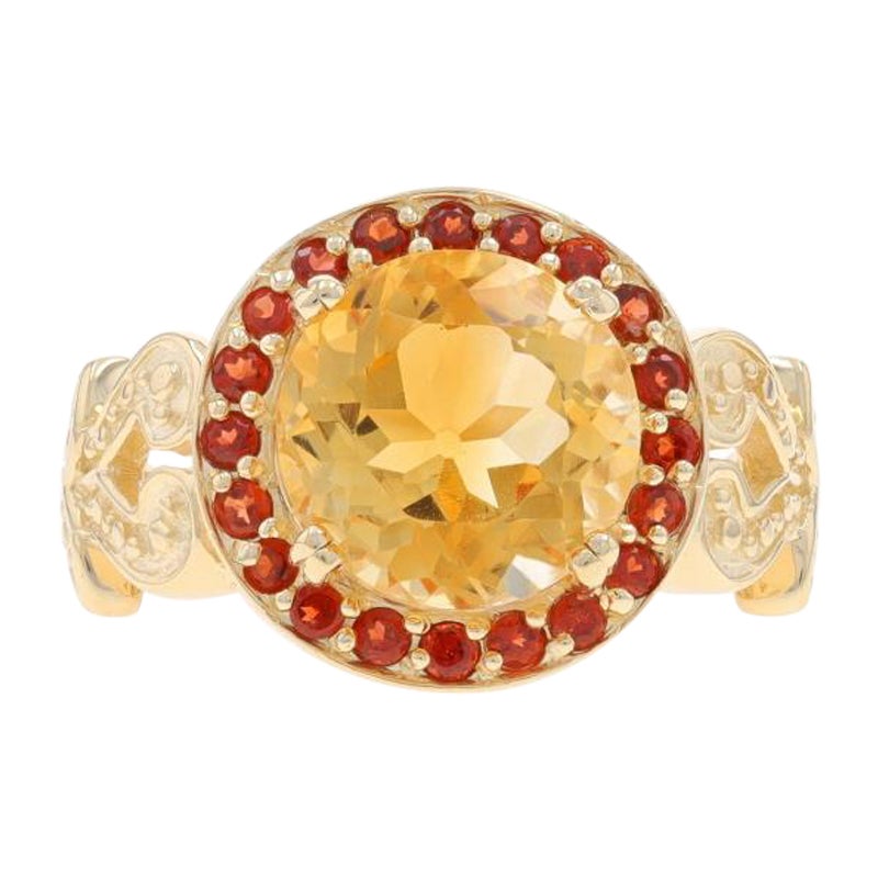 Yellow Gold Citrine & Madeira Citrine Halo Ring - 14k Round Portuguese 3.55ctw For Sale