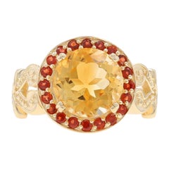 Yellow Gold Citrine & Madeira Citrine Halo Ring - 14k Round Portuguese 3.55ctw