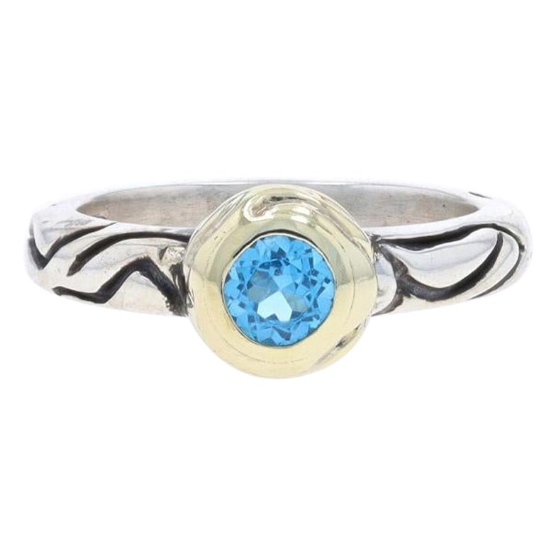 Gabriel Anillo Solitario Topacio Azul - Plata de Ley 925 14k Corte Redondo
