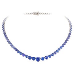 NWT $32, 000 Glittering Fancy Large Graduated Heart Tanzanite Tennis Necklace