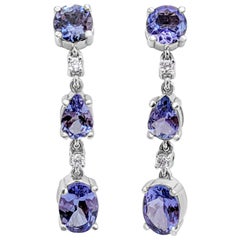 NO RESERVE! 3.32Ct Tanzanite and 0.15Ct Diamonds 14 kt. White gold Earrings