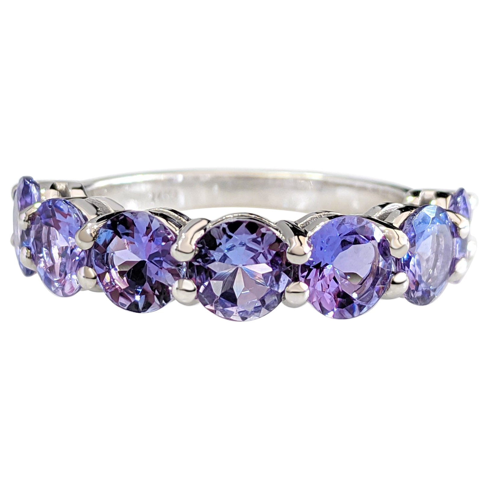 NO RESERVE! 3.18 Carat Tanzanite 7 Stone Eternity Band 14kt White gold - Ring For Sale