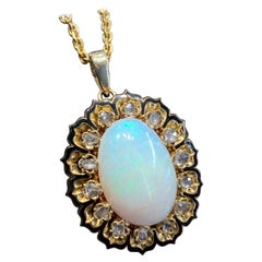 Pendentif vintage en or 18 carats avec opale et diamants de 10,0 carats 