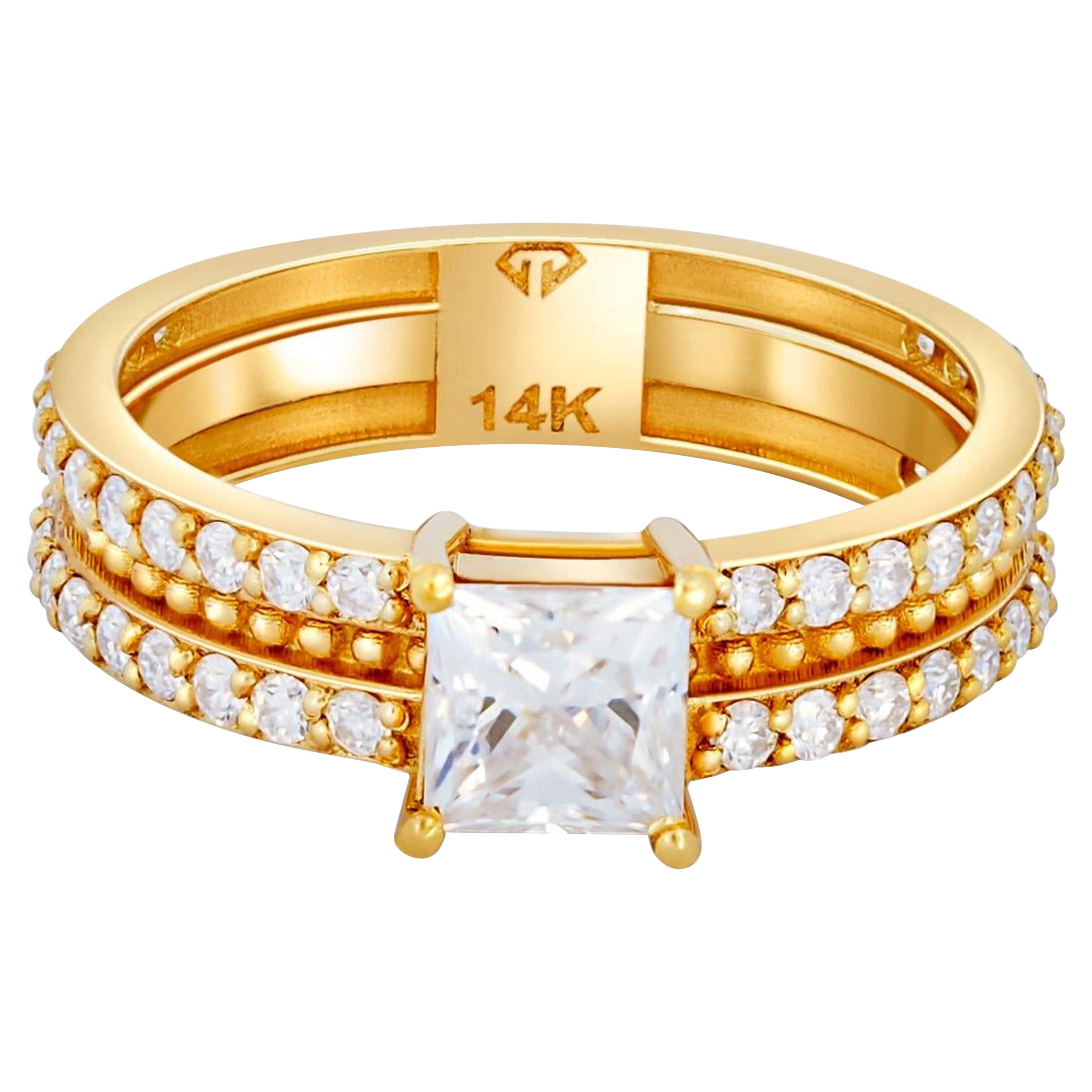 0.5 ct princess moissanite engagement ring in 14k gold. 
