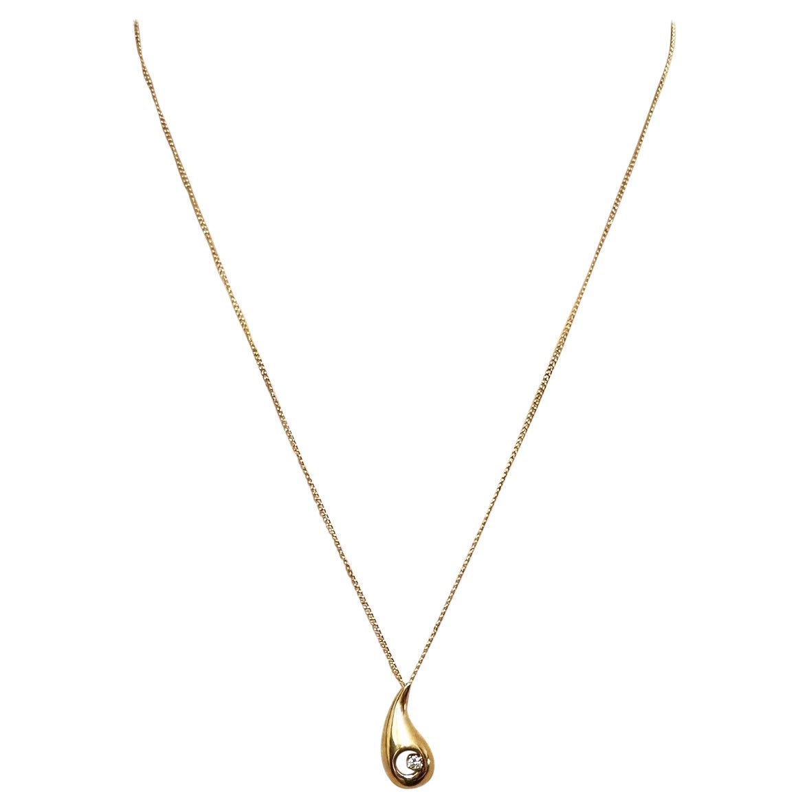 14k Yellow Gold ..025 cwt Diamond Tear Drop Pendant and 14k Gold Chain 18.5" 