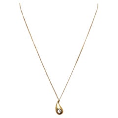 14k Yellow Gold ..025 cwt Diamond Tear Drop Pendant and 14k Gold Chain 18.5" 