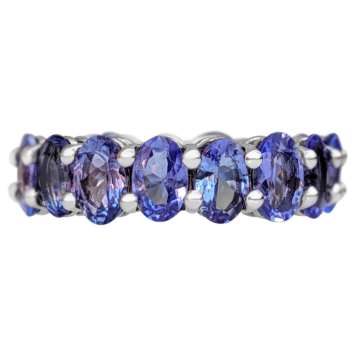 NO RESERVE! 6.37 Carat Tanzanite Eternity Band - 14 kt. White Gold - Ring For Sale