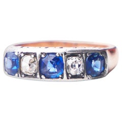 Anillo alemán antiguo natural 1 ctw. Zafiro 0,5ctw. Diamante 14K ØUS6.75 /6.6gr