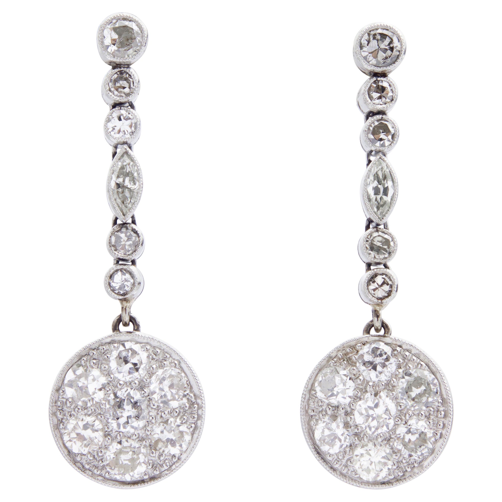 Art Deco Platinum & Diamond Drop Earrings