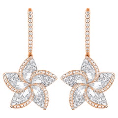 HARAKH Pendants d'oreilles en diamants naturels incolores brillants et taille rose de 1 5/8 carat