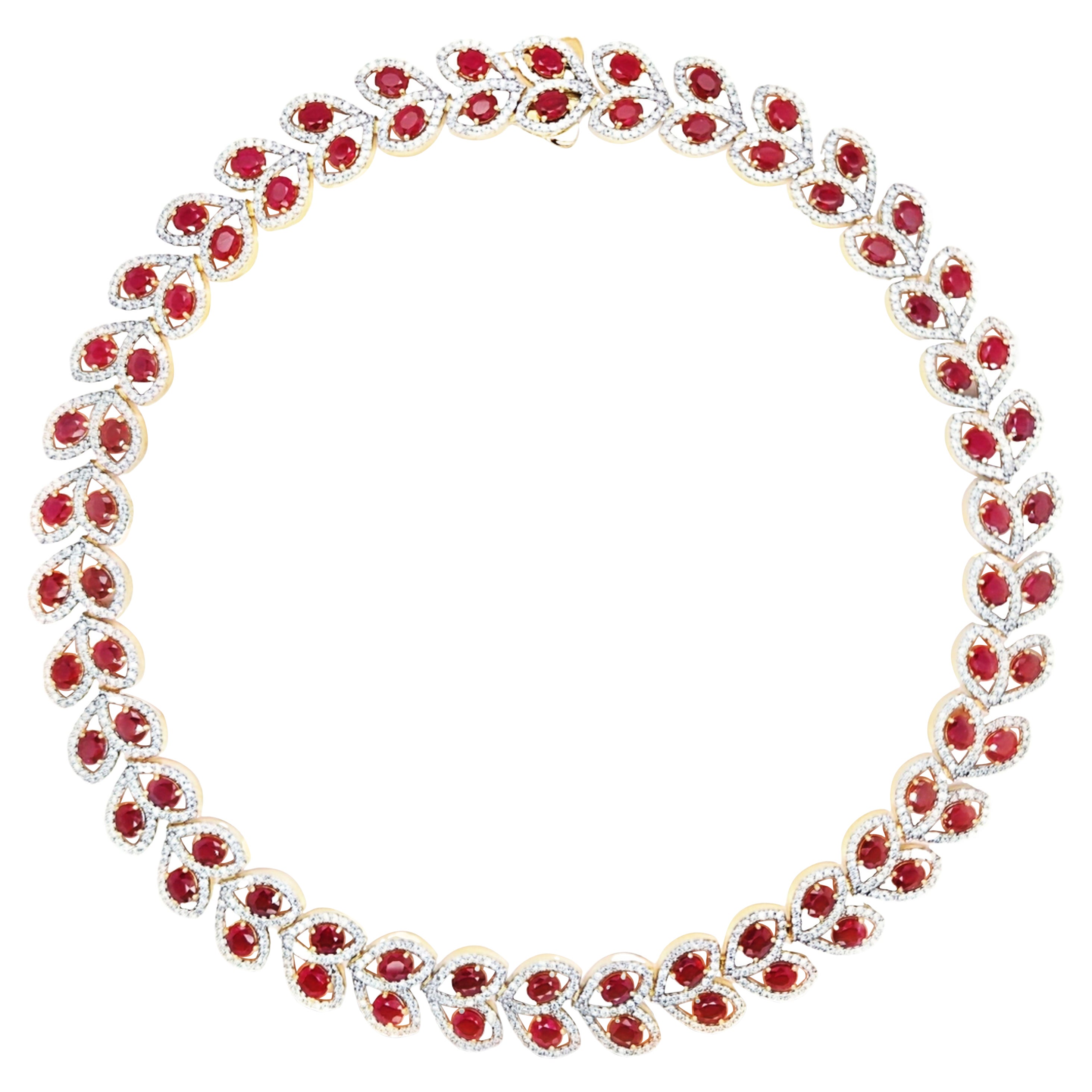 IGI Certified 29.15ct Natural Burma Rubies 9.83ct Natural Diamonds Gold Necklace For Sale