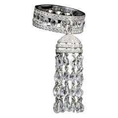 PANIM 6.93 Carats 18K White Gold Diamond Rosecut Tassel Ring