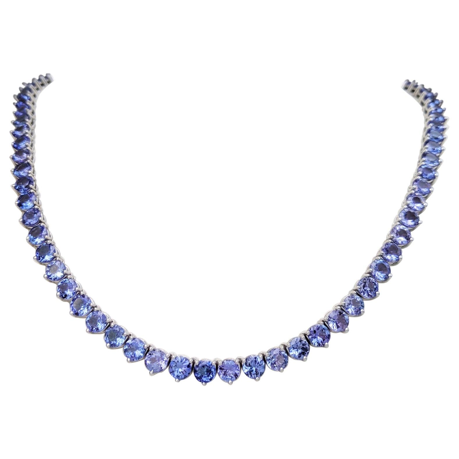 NO RESERVE! Necklace - 14 kt. White gold -  13.92 tw. Tanzanite For Sale