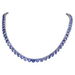 NO RESERVE! Necklace - 14 kt. White gold -  13.92 tw. Tanzanite