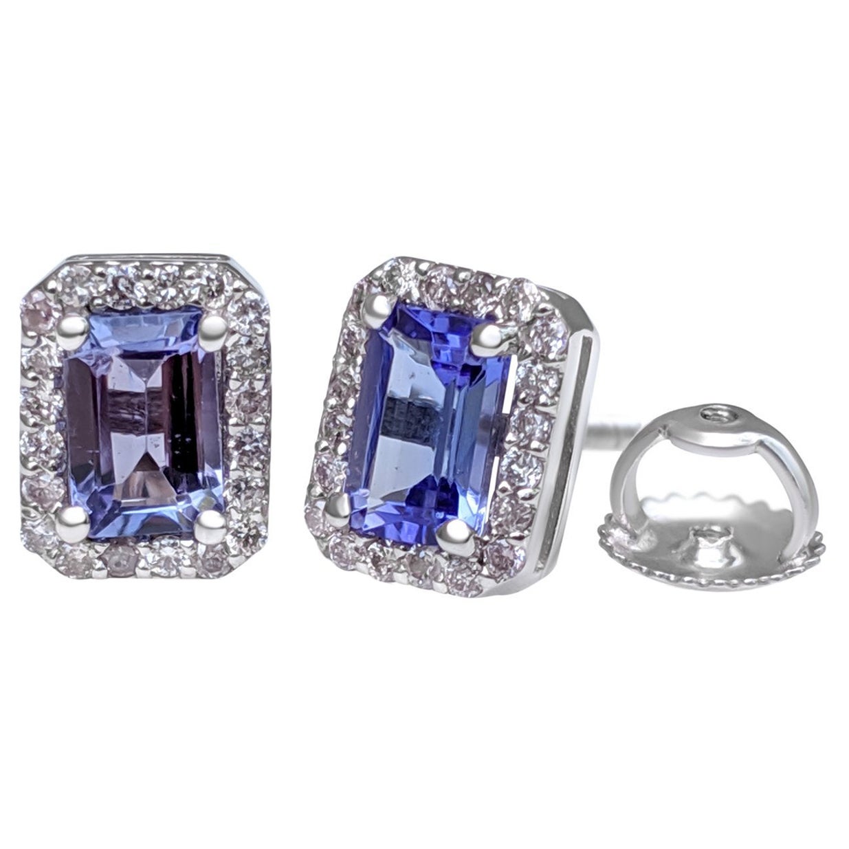 NO RESERVE! 1.04Ct Tanzanite and 0.20 Ct Diamonds 14 kt. White gold - Earrings For Sale