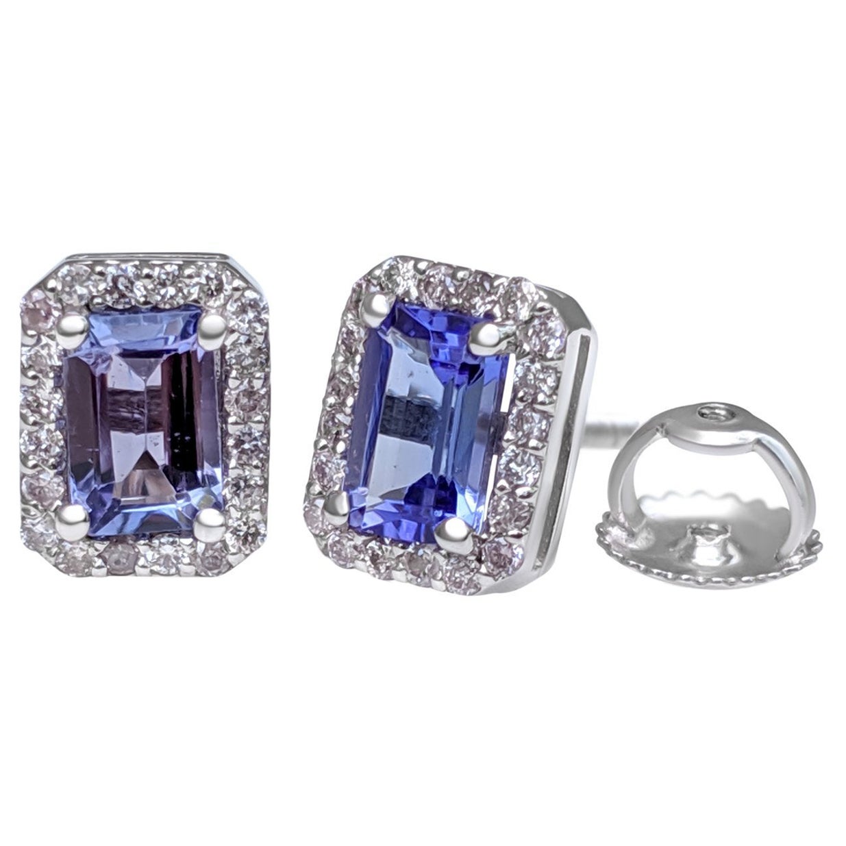 NO RESERVE! 1.04Ct Tanzanite & 0.20 Ct Diamonds 14 kt. White gold - Earrings