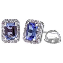 NO RESERVE! 1.04Ct Tanzanite and 0.20 Ct Diamonds 14 kt. White gold - Earrings