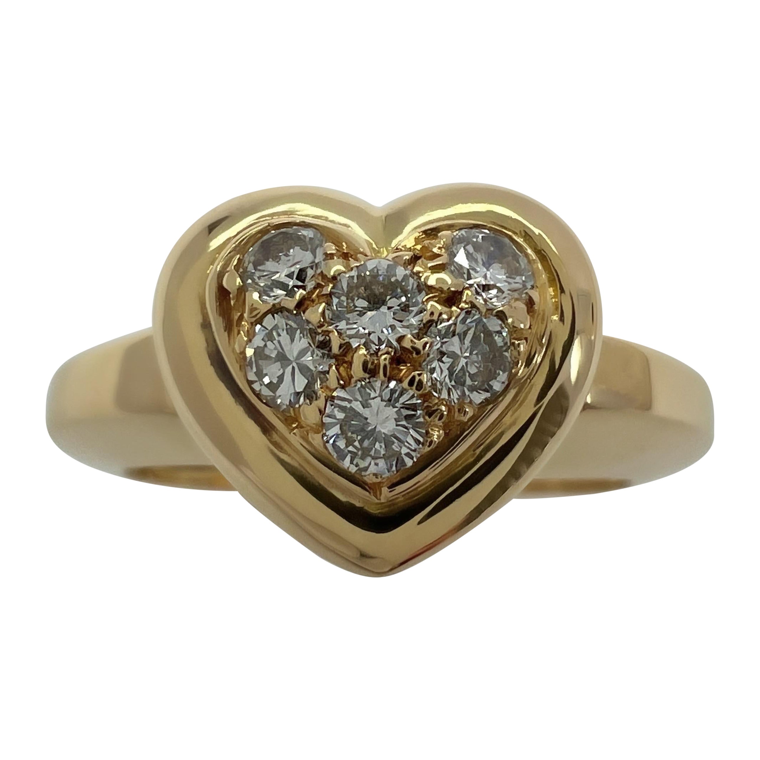 Rare Vintage Van Cleef & Arpels 18k Yellow Gold Diamond Heart Ring And Pendant For Sale