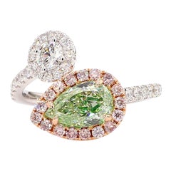 GIA Certified Natural Green Pear Diamond 2.37 Carat TW Gold Cocktail Ring