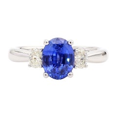 Natural Blue Oval Sapphire and White Diamond 2.37 Carat TW Gold Cocktail Ring