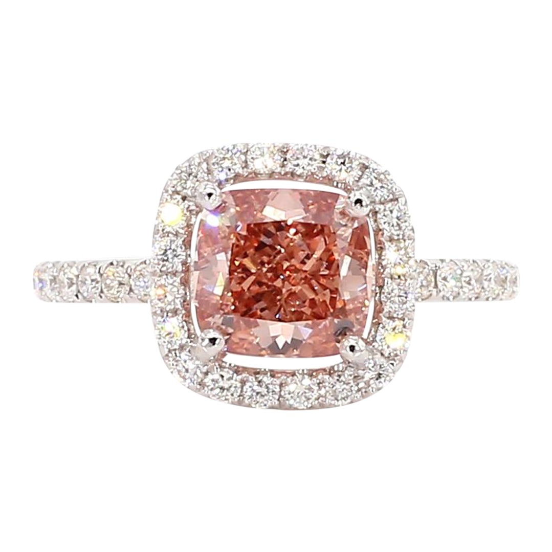 GIA Certified Natural Pink Cushion Diamond 2.21 Carat TW Gold Cocktail Ring For Sale