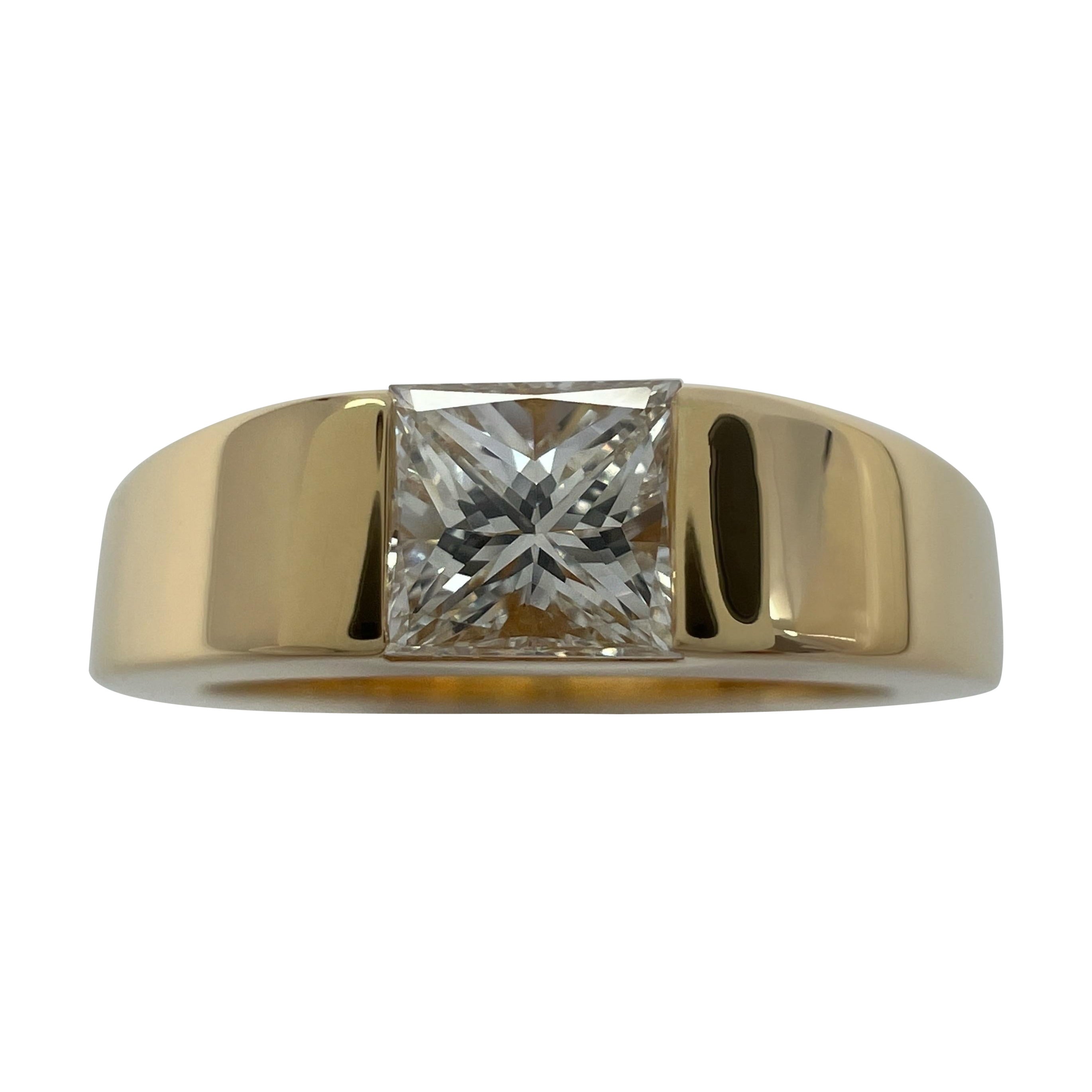 Cartier Square Princess Cut 0.45ct Diamond 18k Yellow Gold Solitaire Band Ring  For Sale