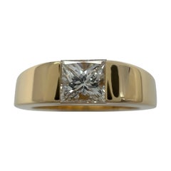 Cartier Square Princess Cut 0.45ct Diamond 18k Yellow Gold Solitaire Band Ring 