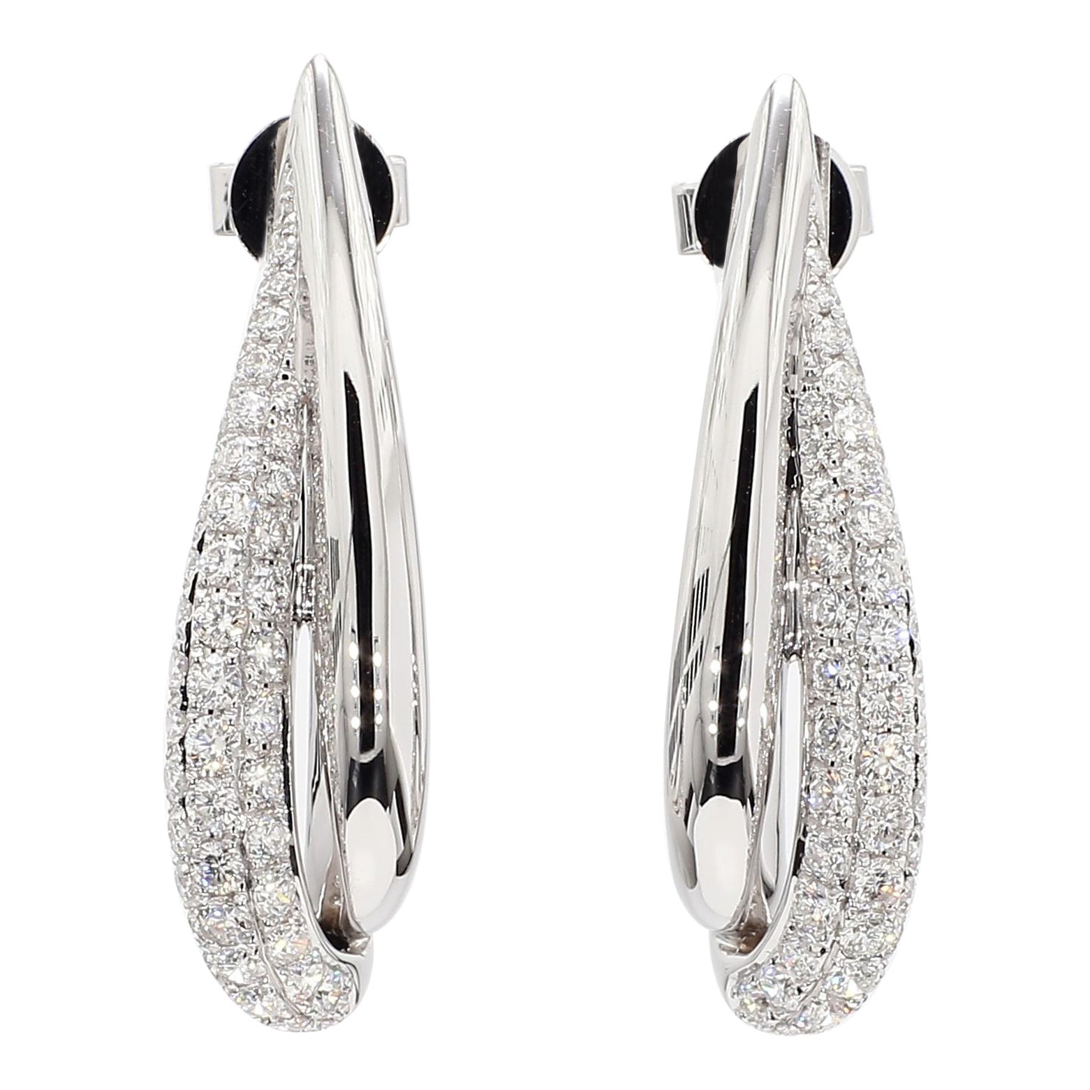 Natural White Round Diamond 2.02 Carat TW White Gold Loop Earrings For Sale
