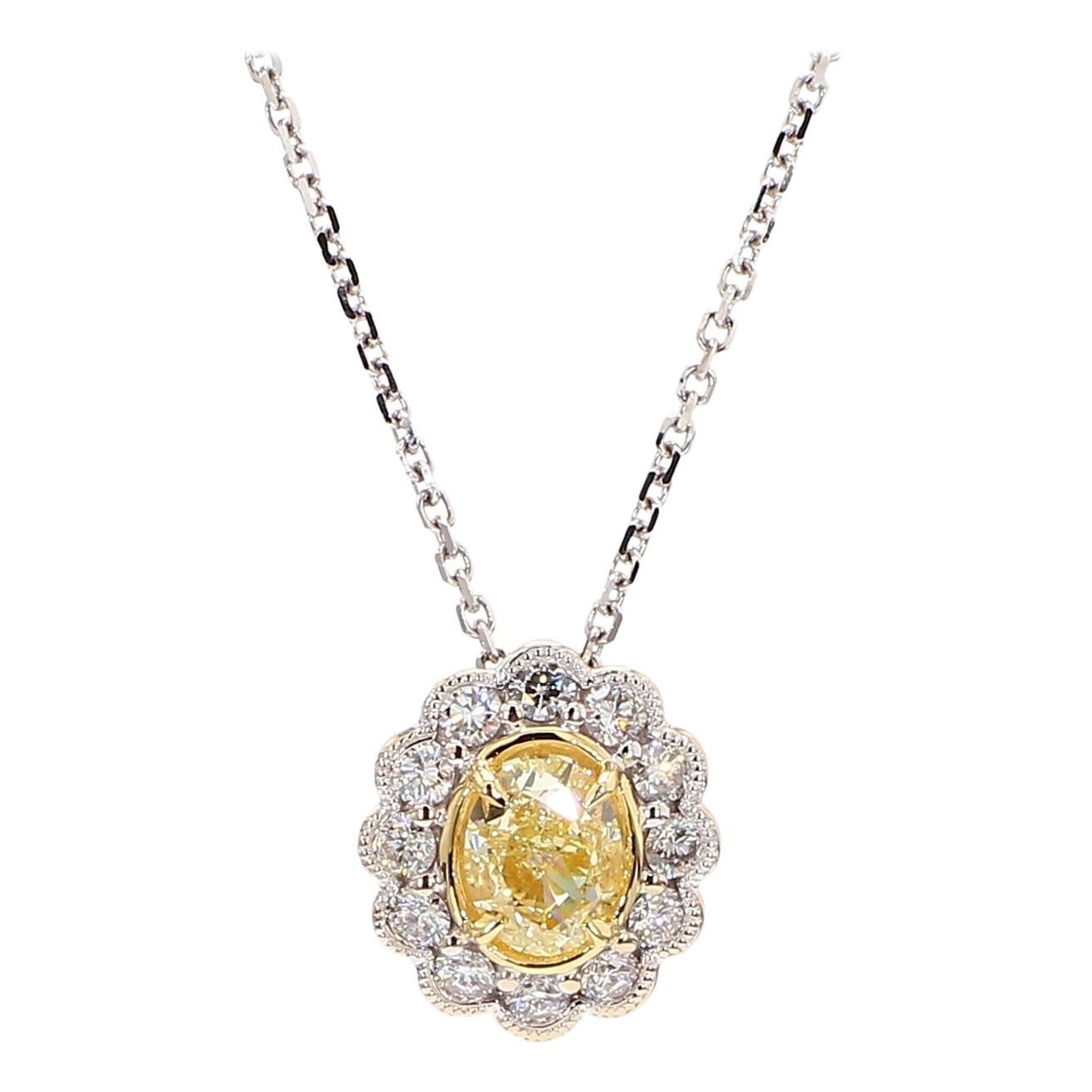 Natural Yellow Oval Diamond 1.07 Carat TW Gold Drop Pendant For Sale