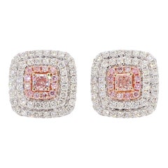 GIA Certified Natural Pink Radiant Diamond 1.17 Carat TW Gold Stud Earrings