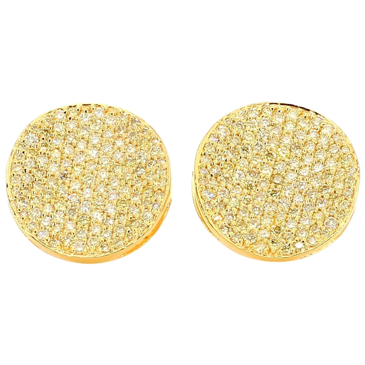 Natural Yellow Round Diamond 1.32 Carat TW Yellow Gold Stud Earrings