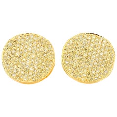 Natural Yellow Round Diamond 1.32 Carat TW Yellow Gold Stud Earrings