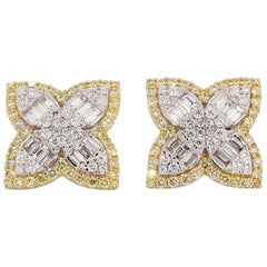Natural White Baguette Diamond 2.03 Carat TW Gold Stud Earrings