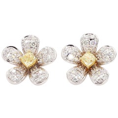 Natural Yellow Cushion Diamond 1.27 Carat TW Gold Stud Earrings
