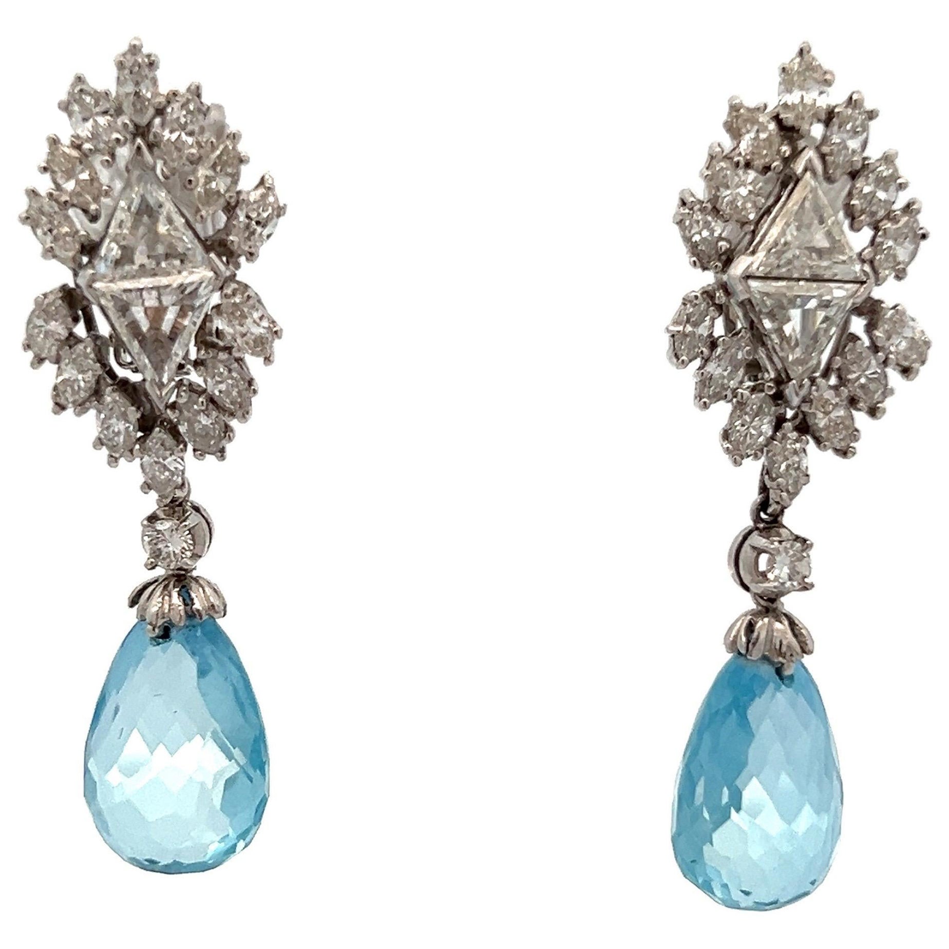 Aquamarine and Diamond Day and Night Earrings For Sale