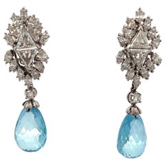 Vintage Aquamarine and Diamond Day and Night Earrings