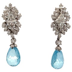 Boucles d'oreilles jour et nuit en aigue-marine et diamant